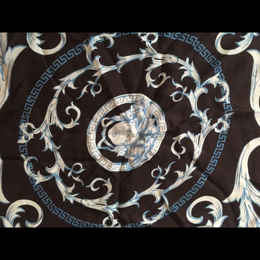 SOLD  Versace silk scarf blue/ black approx 34x34